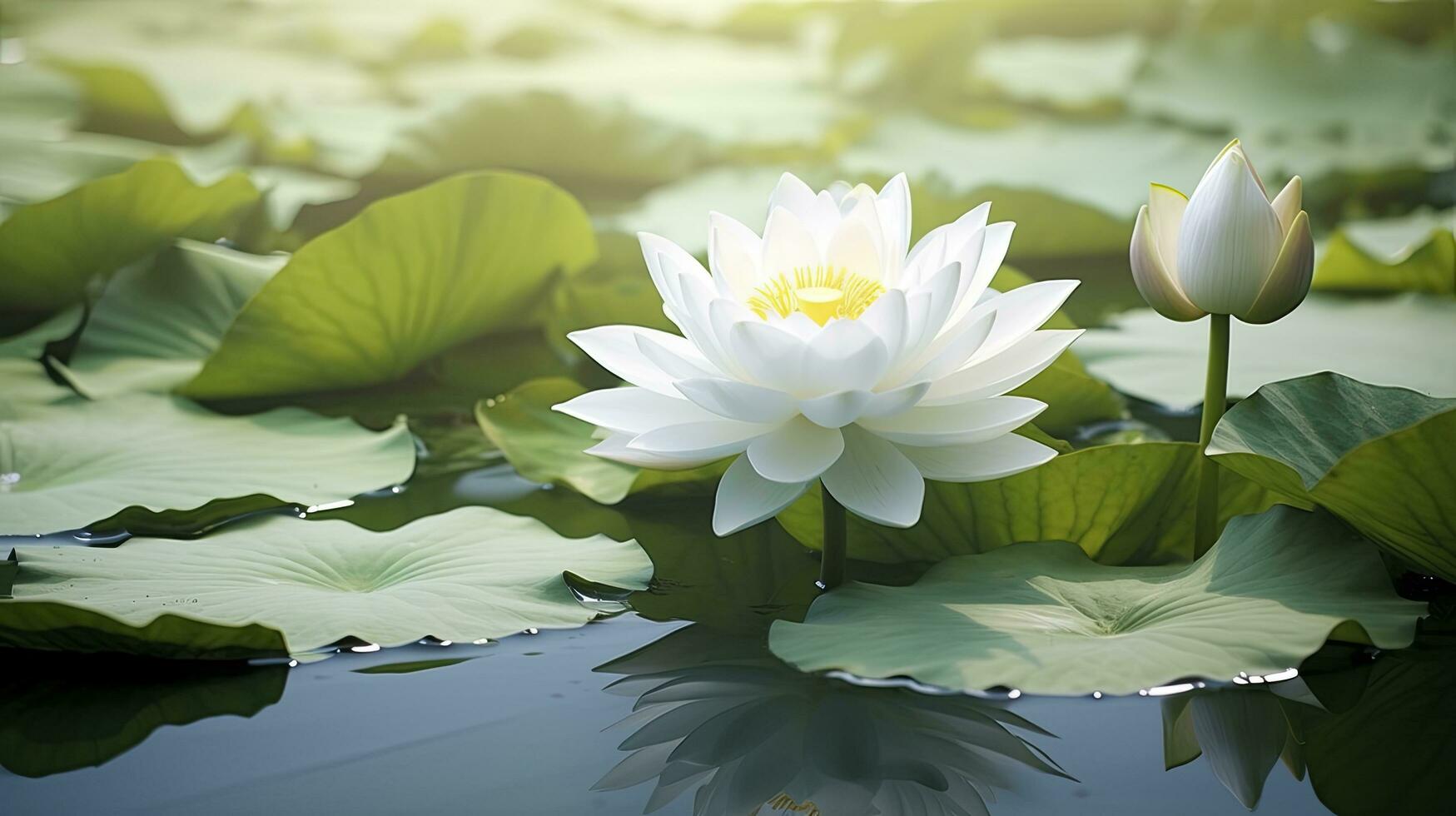 AI generated White Lotus Flower in water. AI Generated photo