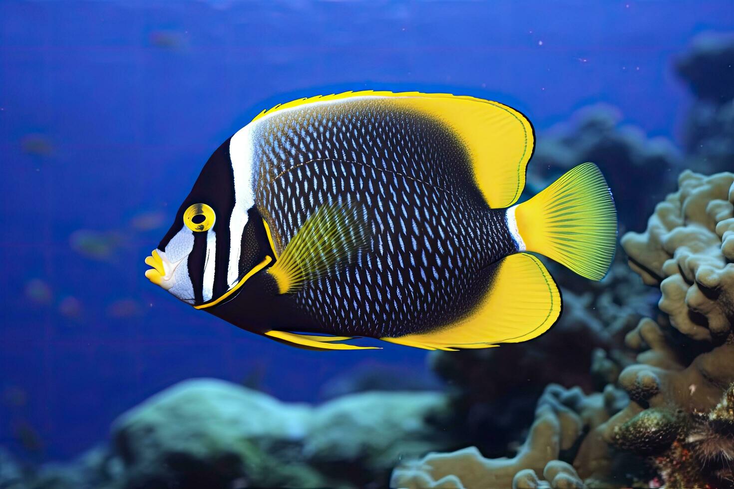 AI generated Beautiful angelfish in the ocean. AI Generated photo