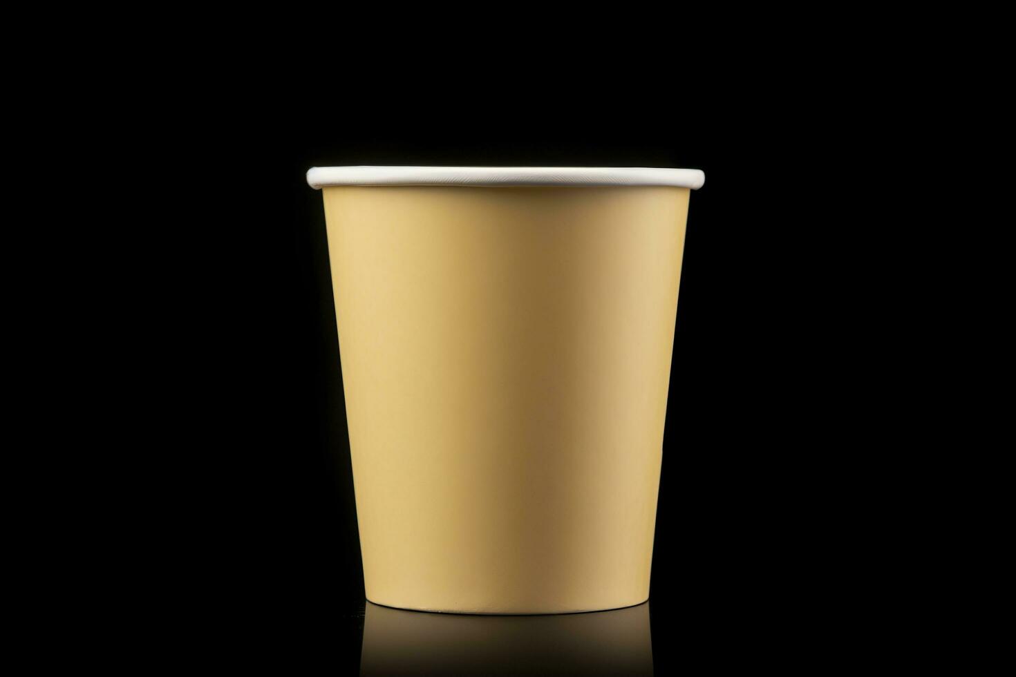 AI generated Side view yellow empty disposable paper fast food cup isolated on black background. Generative AI photo