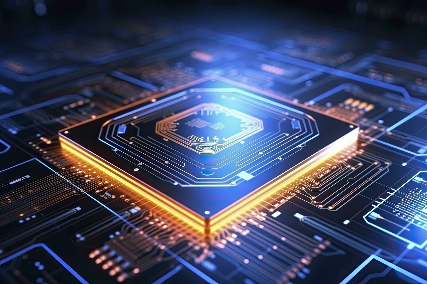 AI generated Futuristic central processor unit. Powerful Quantum CPU motherboard. AI Generated photo