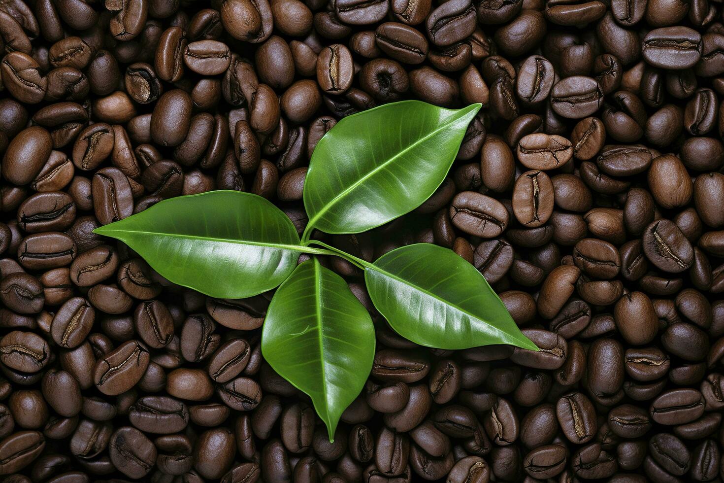 AI generated Green leaves with coffee beans as background. AI Generated photo