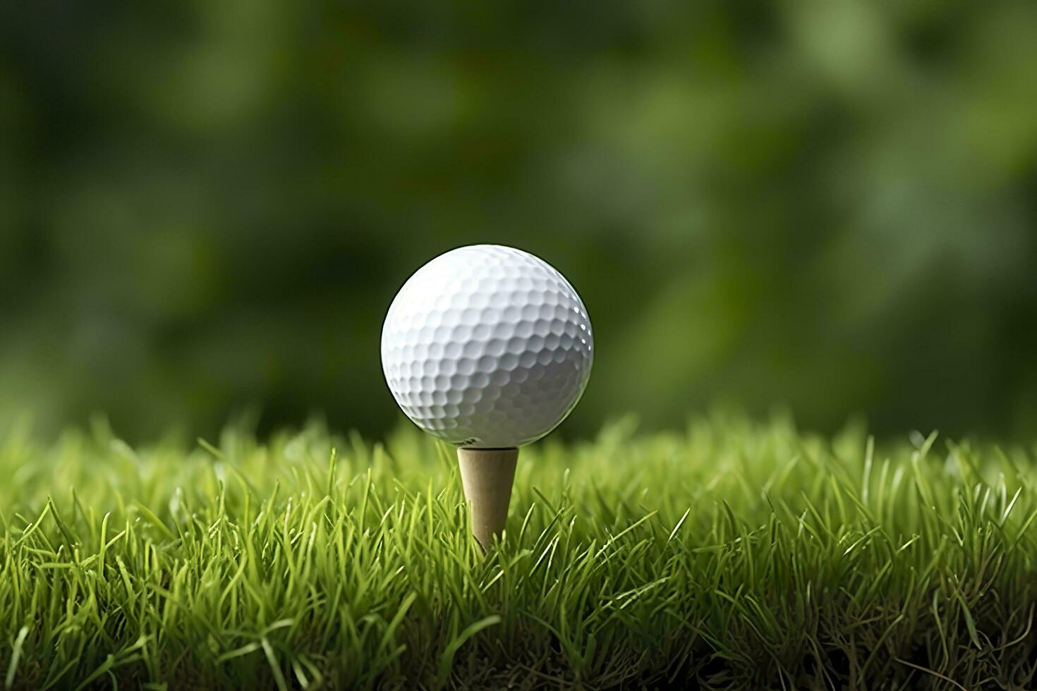 AI generated White golf ball on wooden tee with grass. Generative AI photo