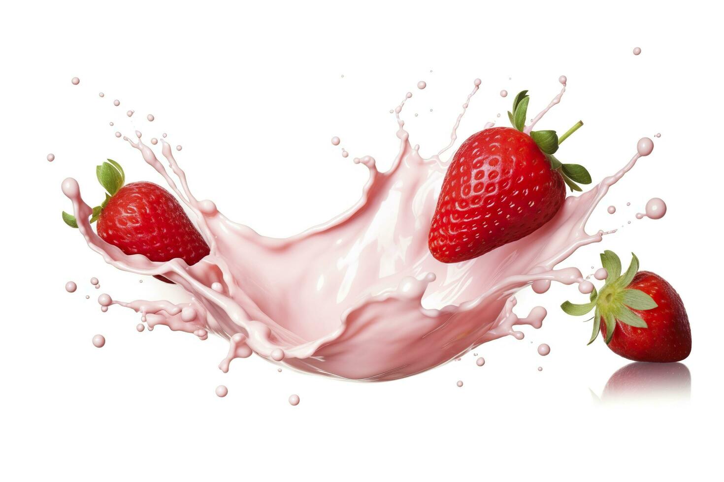 ai generado Leche o yogur chapoteo con fresas aislado en blanco fondo, 3d representación. ai generado foto