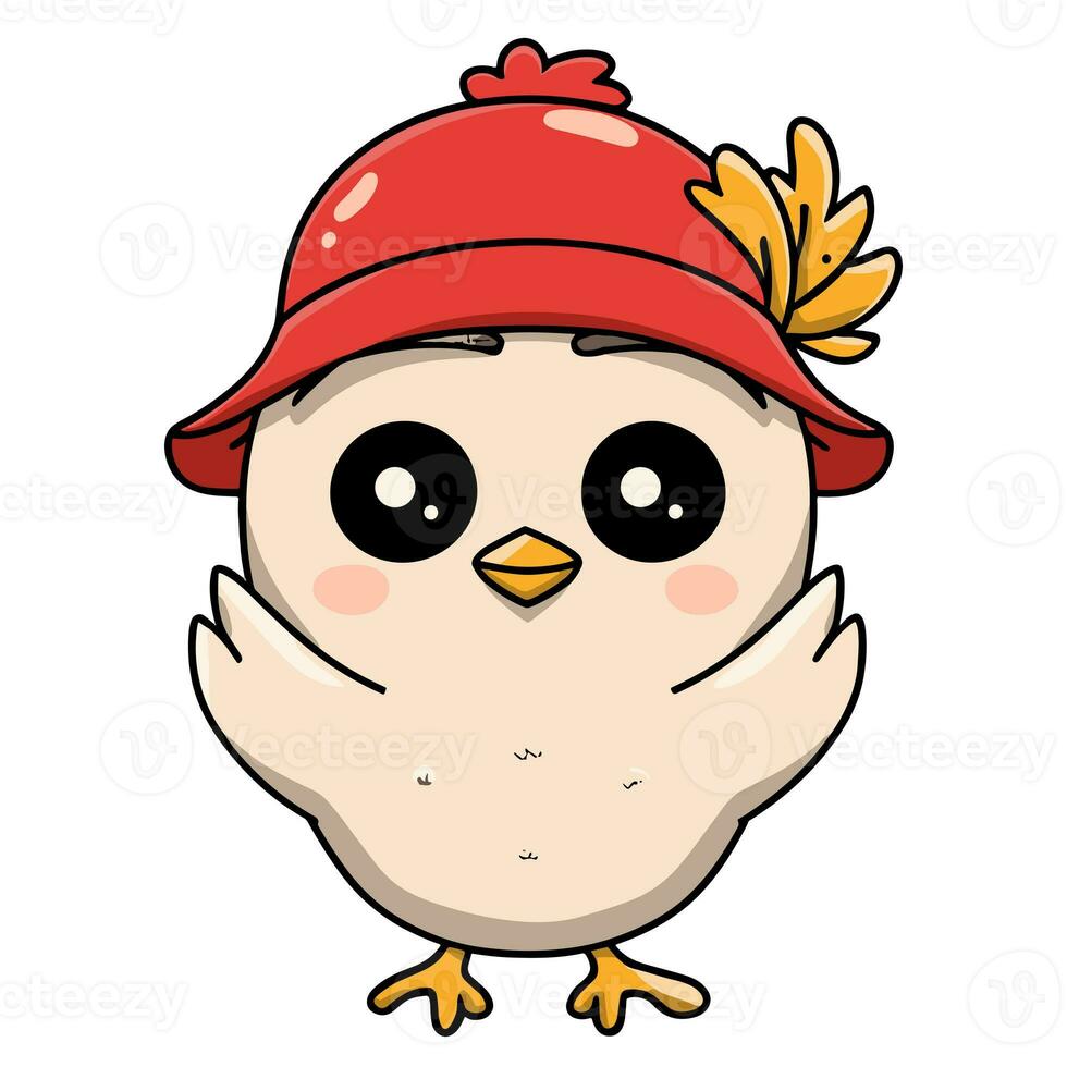 AI generated joyful chicken in a red hat graphics for easter photo