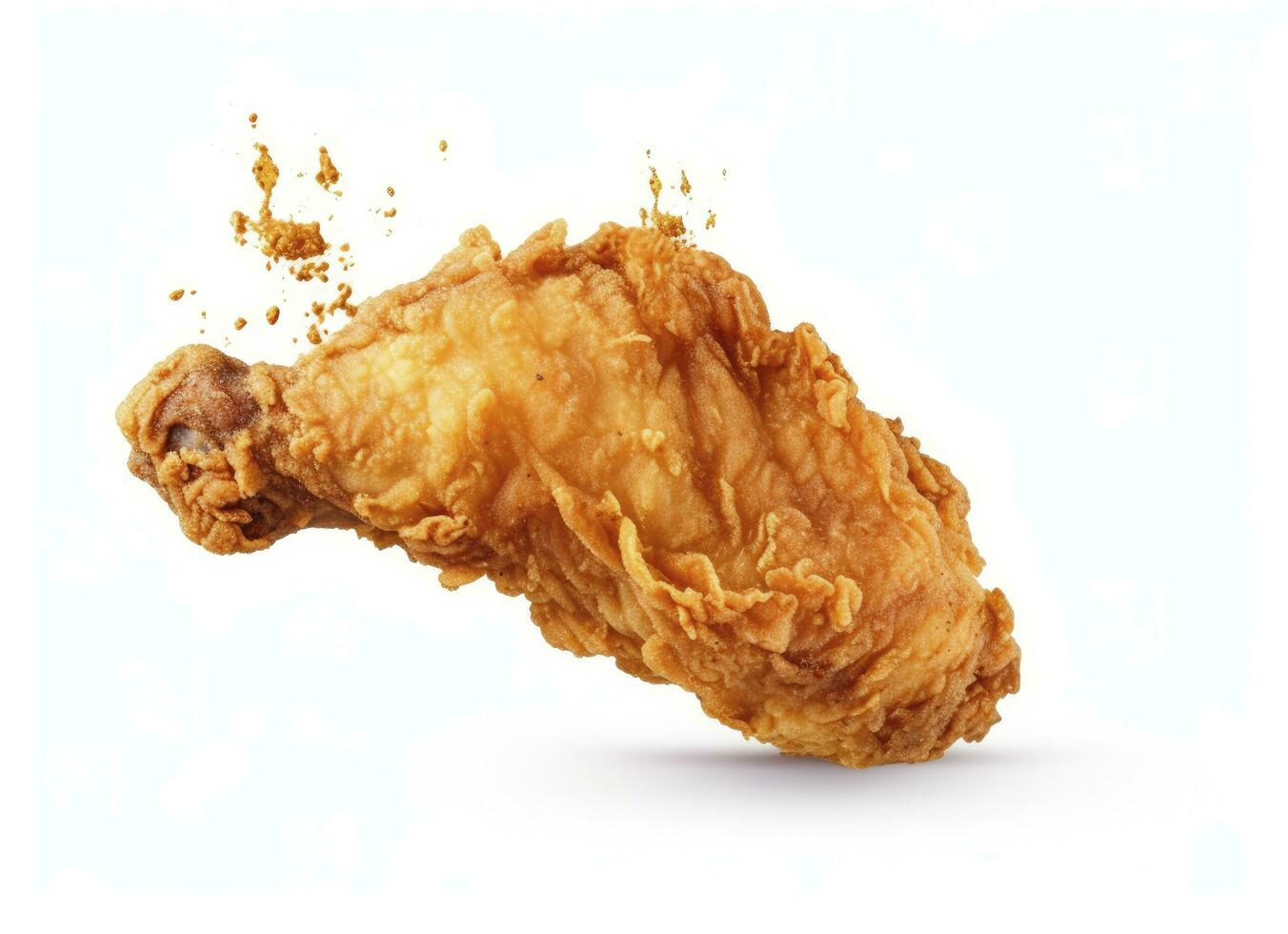 AI generated Fried chicken leg falling in the air isolated on a white background. AI Generated. photo