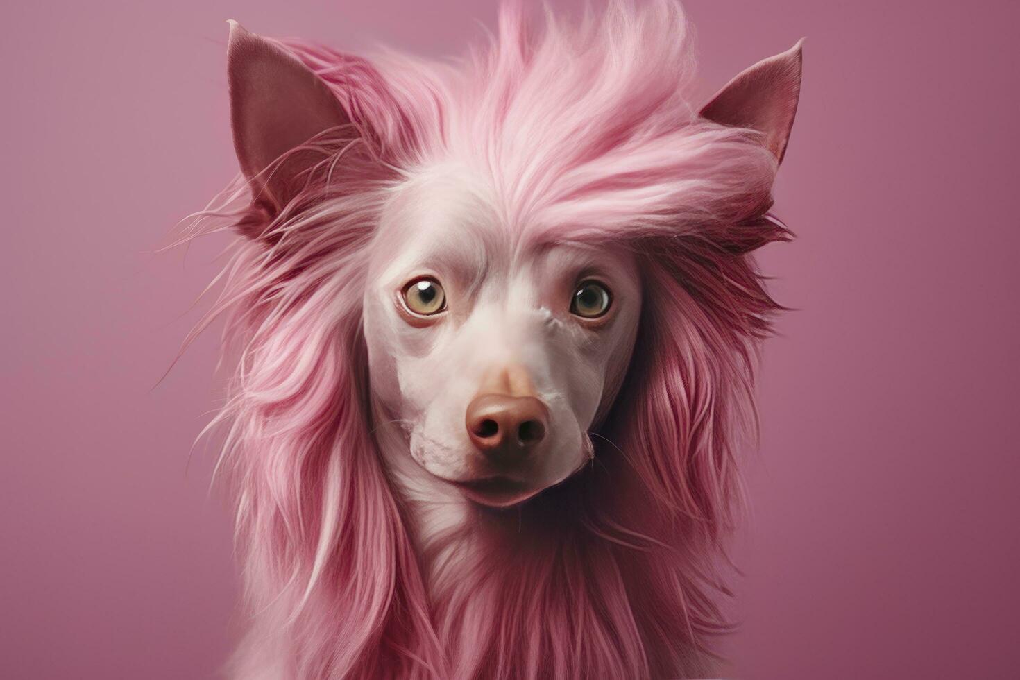 AI generated Pink colored dog on Pink Background. AI Generated photo