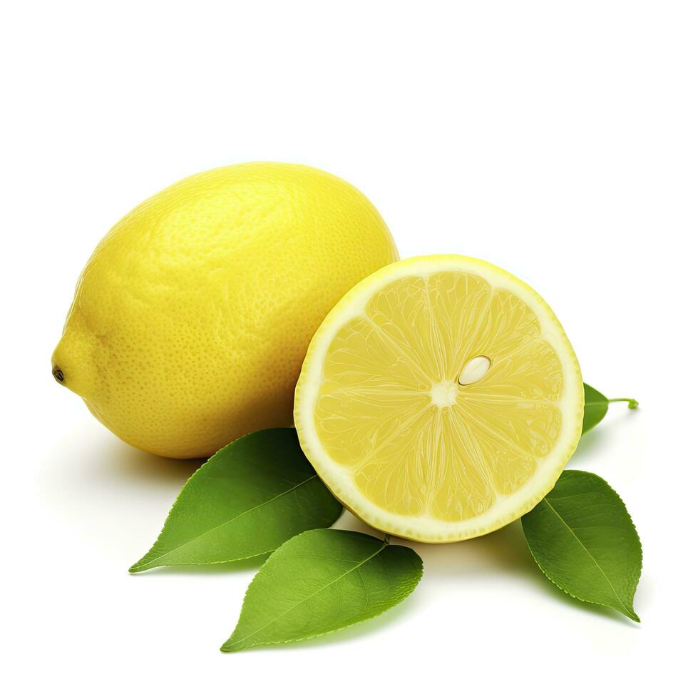 AI generated Lemon with leaf isolated on white background. AI Generated photo