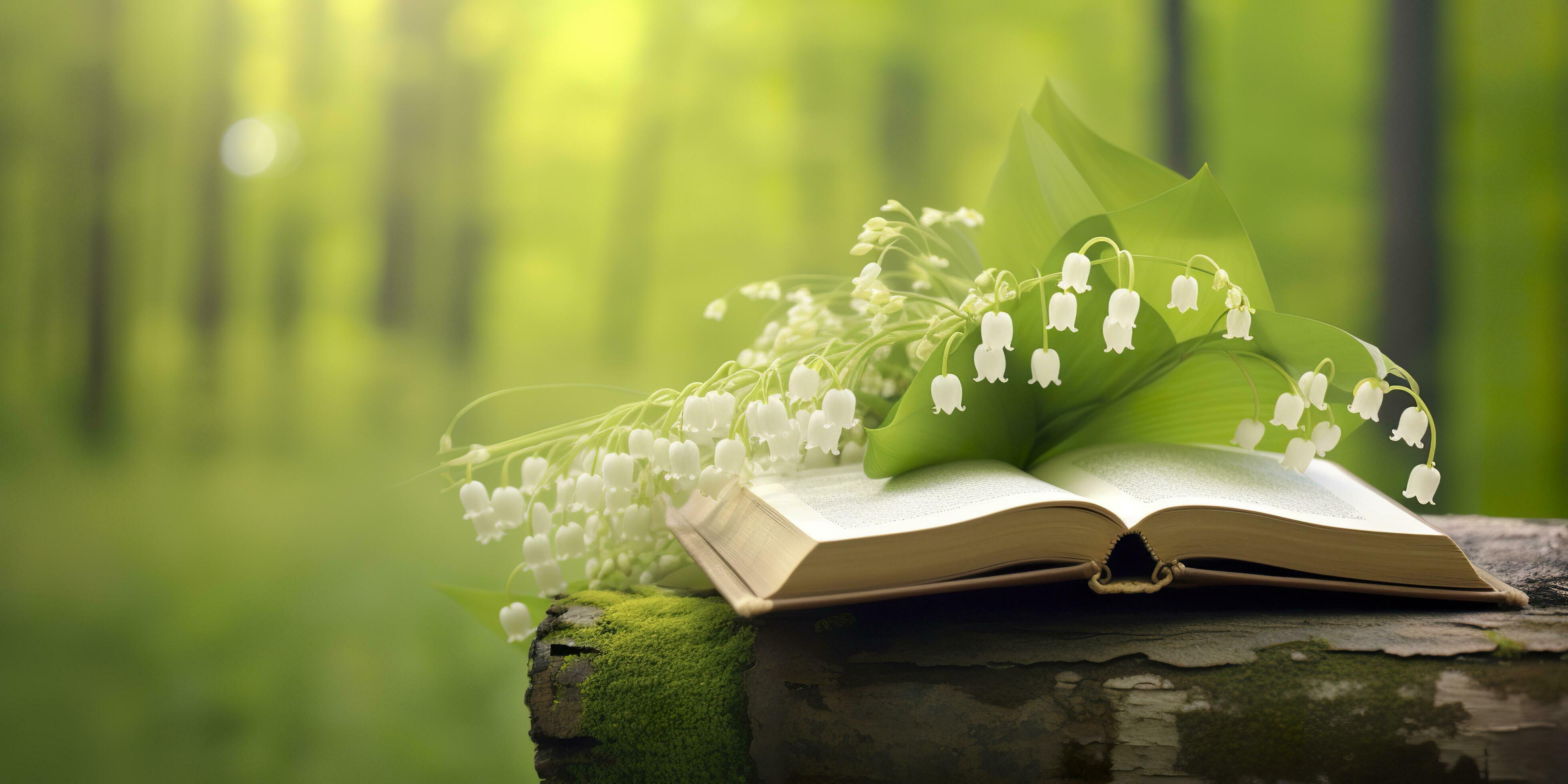 Open Empty Book With Lily Of The Valley Stock Photo - Download