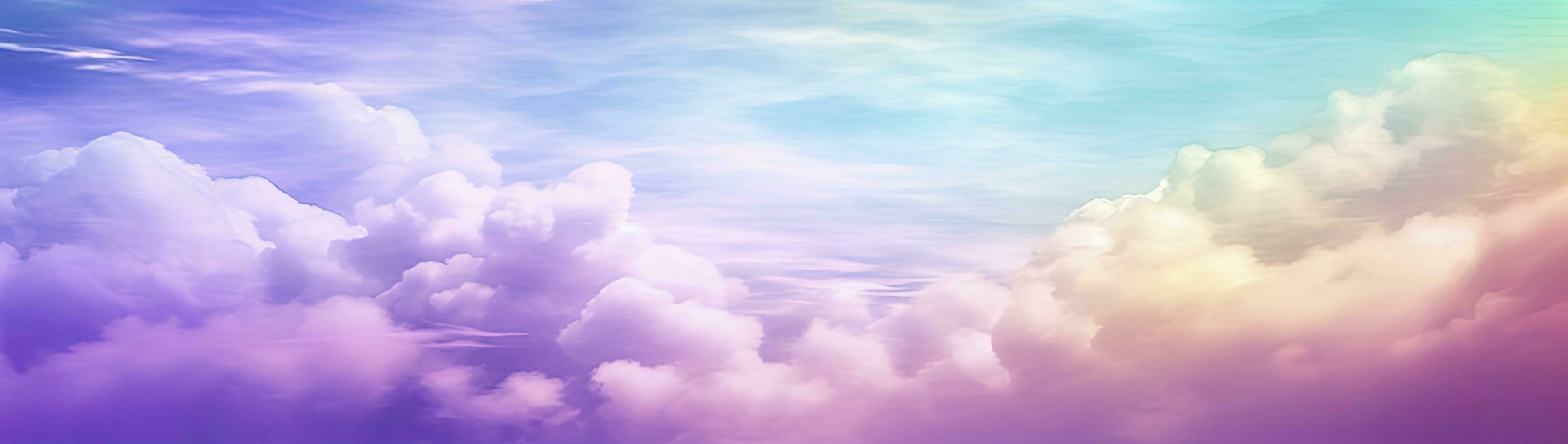 AI generated Rainbow sky with fluffy clouds. Multicolored toned sky. AI Generated. photo