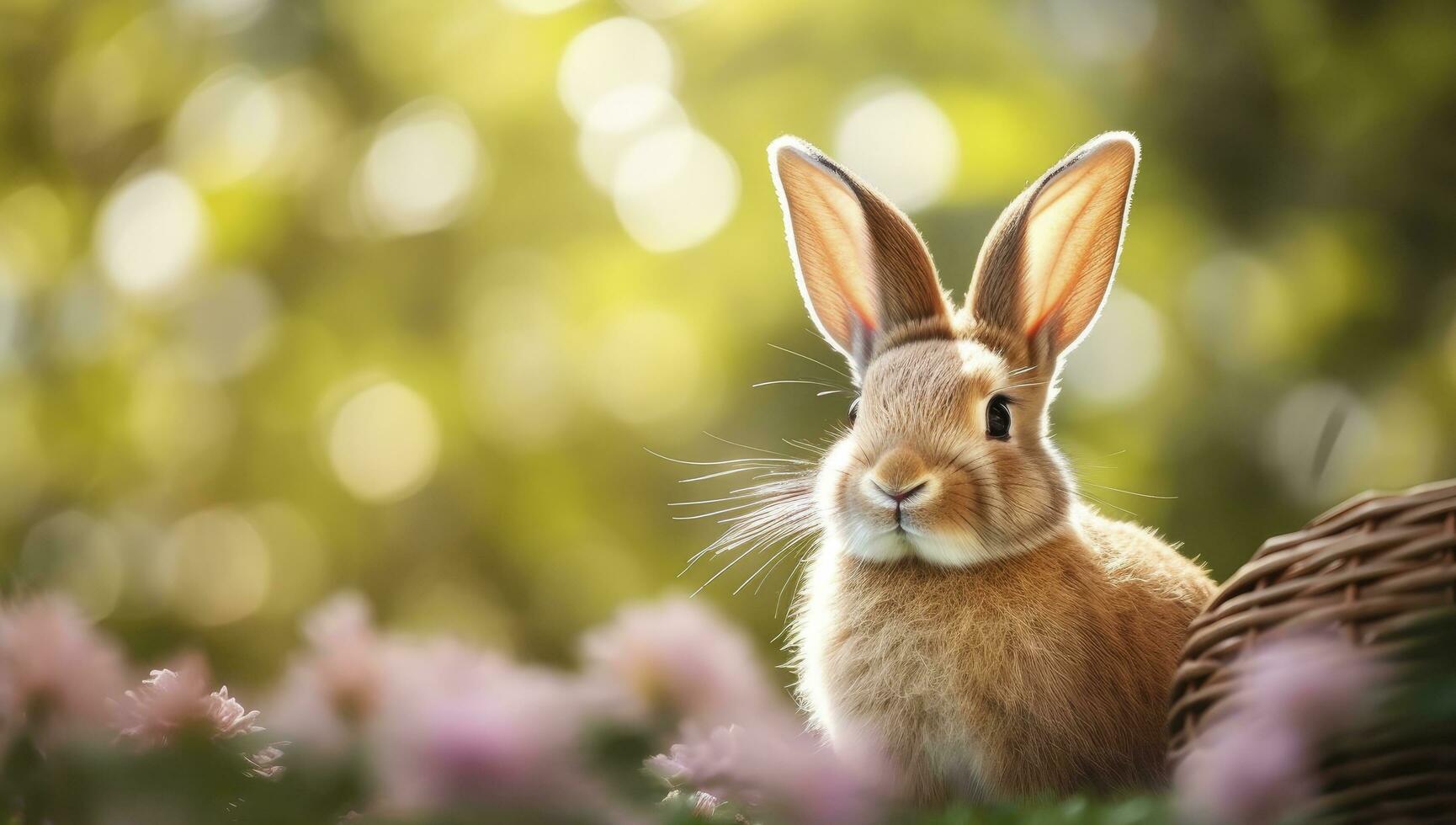 AI generated Easter Bunny with beautiful Spring Nature. AI Generated photo