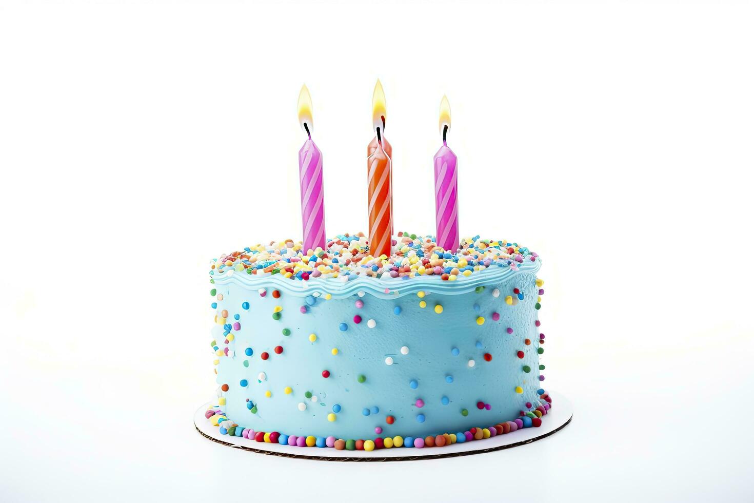 AI generated Colourful birthday cake with candles isolated on white background. AI Generated photo