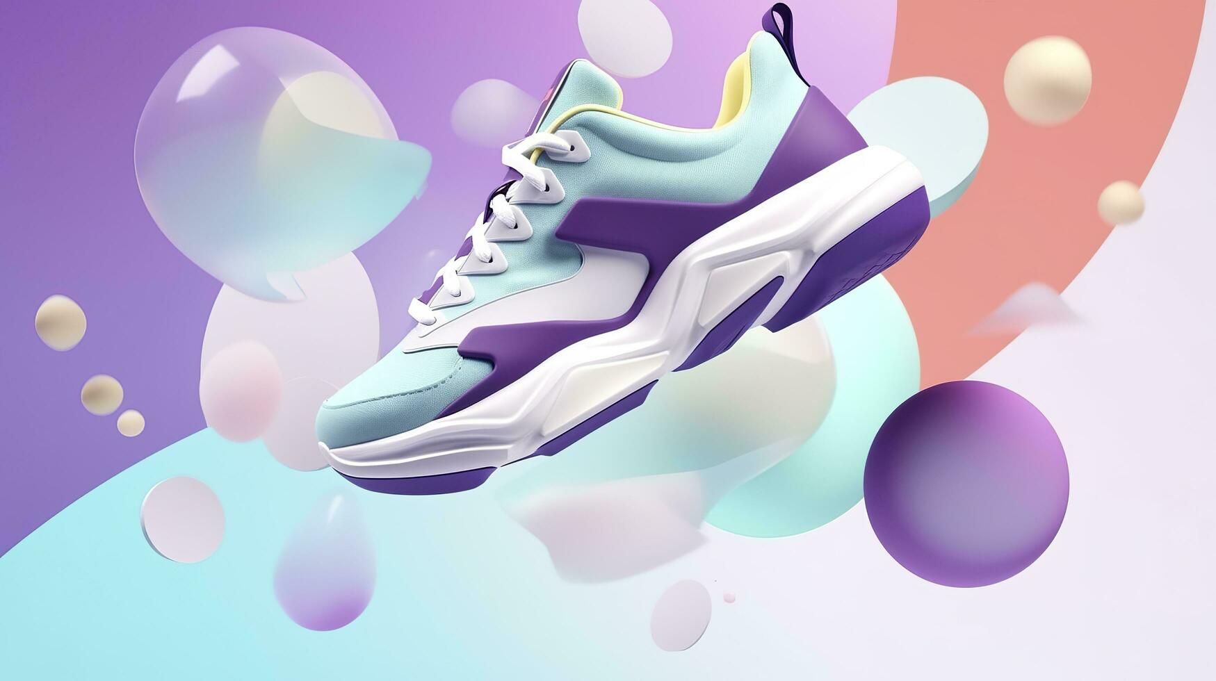 AI generated Flying trendy sneakers on creative colorful background, Stylish fashionable concept. AI Generated photo