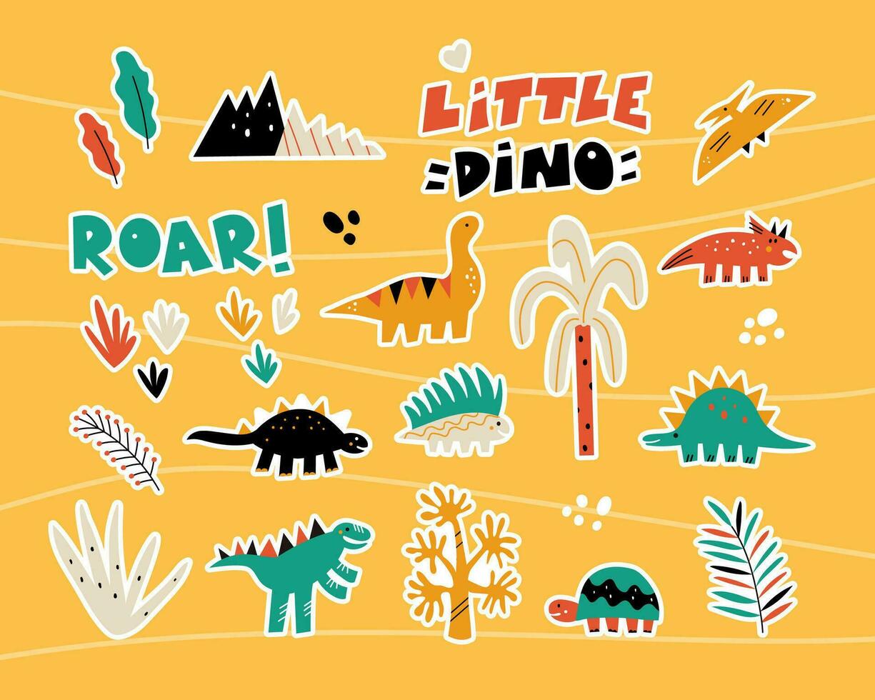 Set of cute dinosaur stickers vector