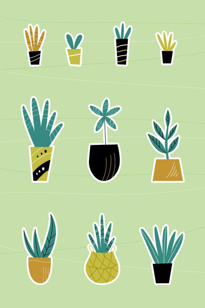 Set of home plants stickers vector