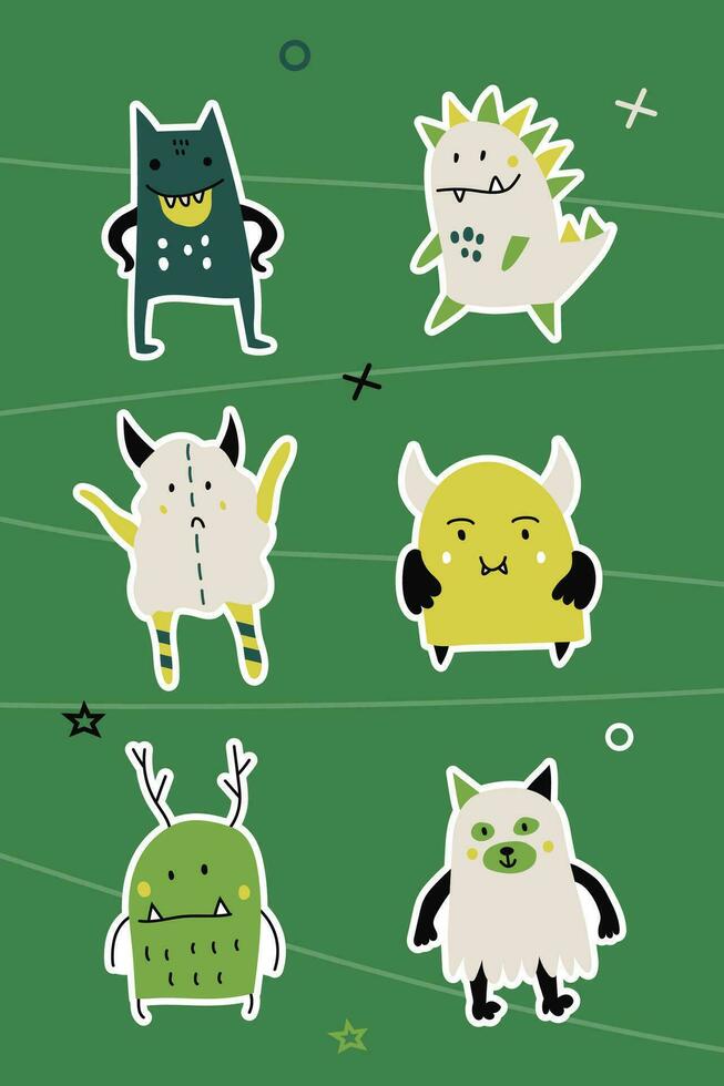 Set of cute little monsters stickers vector