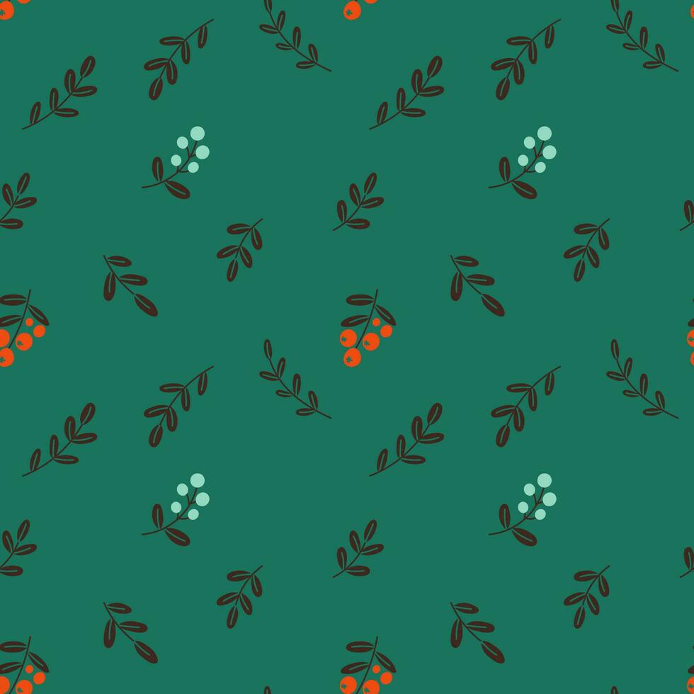 Seamless pattern with north berries on green background vector