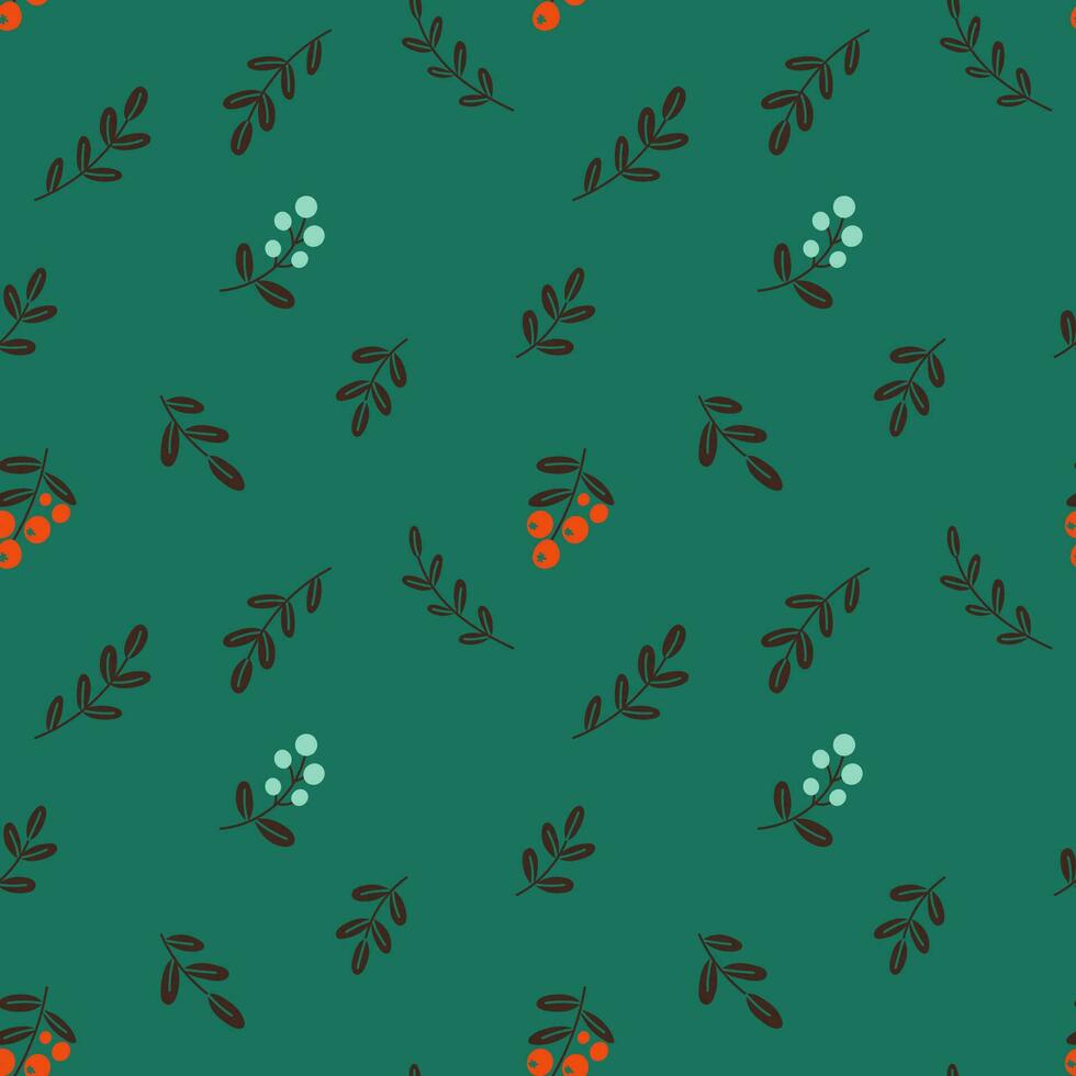 Seamless pattern with north berries on green background vector