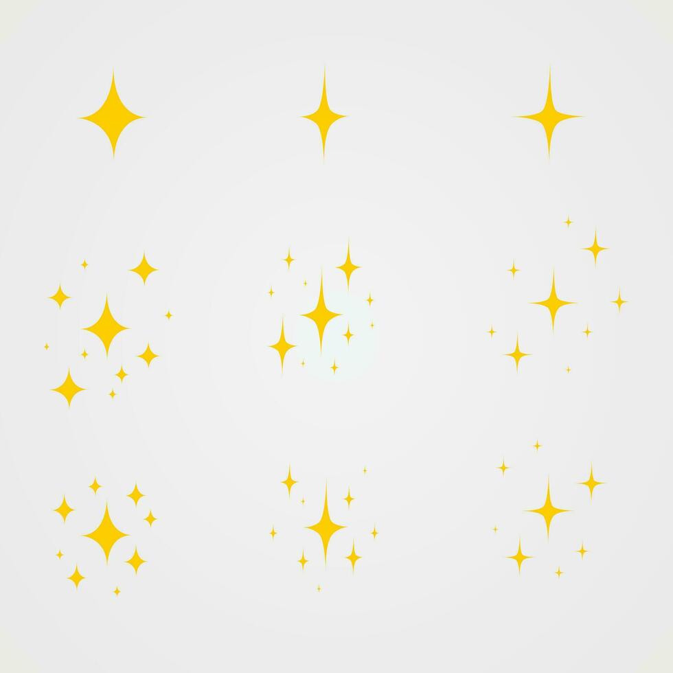 set stars yellow glitter sparkling shining flat design vector
