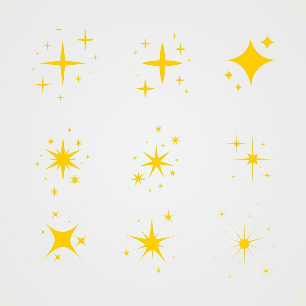 set stars yellow glitter sparkling shining flat design vector