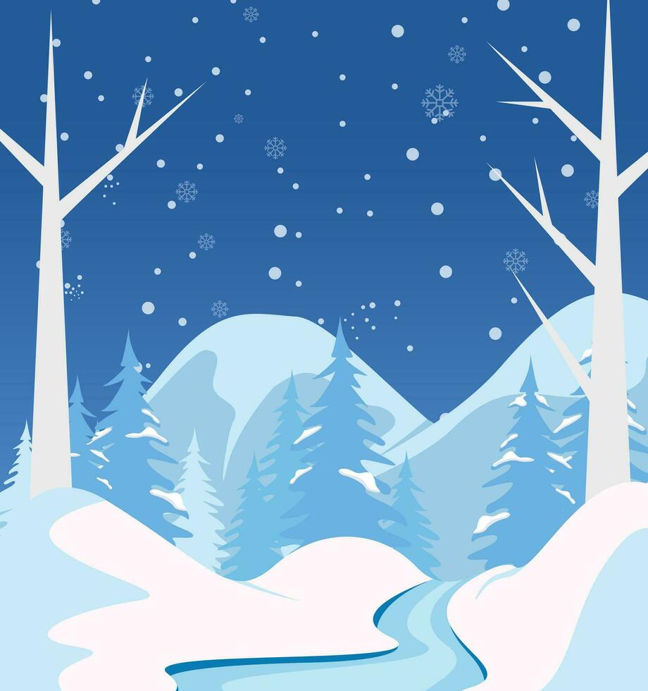 Snowy Winter Landscape Background vector design