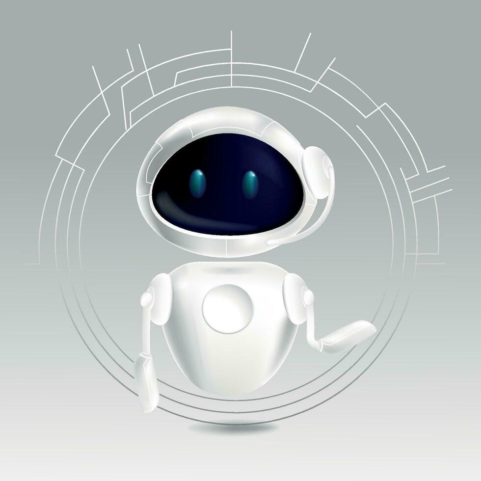 Robot virtual assistant with artificial intelligence. Vector chat bot in 3D style. Artificial intelligence technology. Online communication and interaction.Vector illustration.Future concept