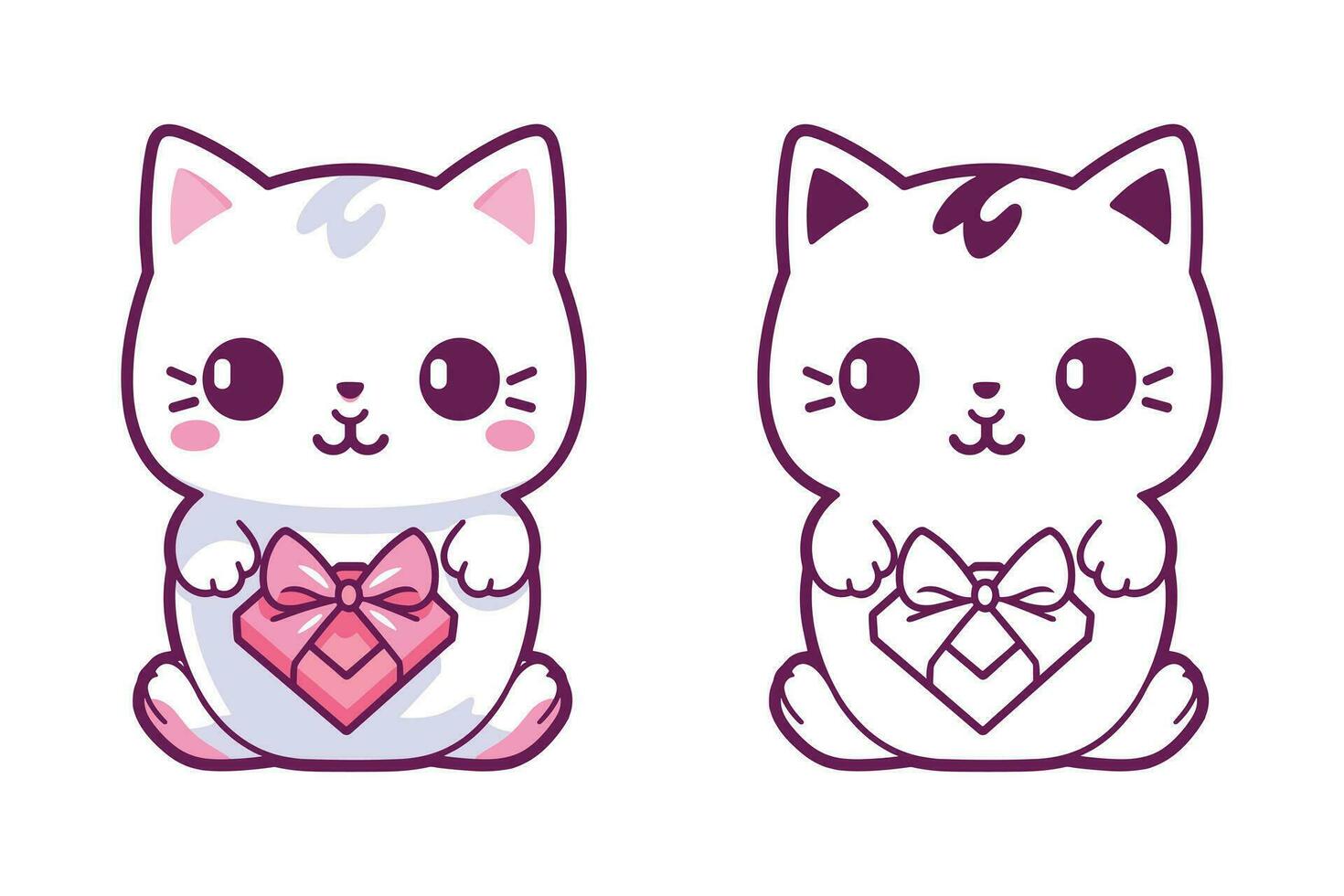 Valentine's day kawaii cat icon vector