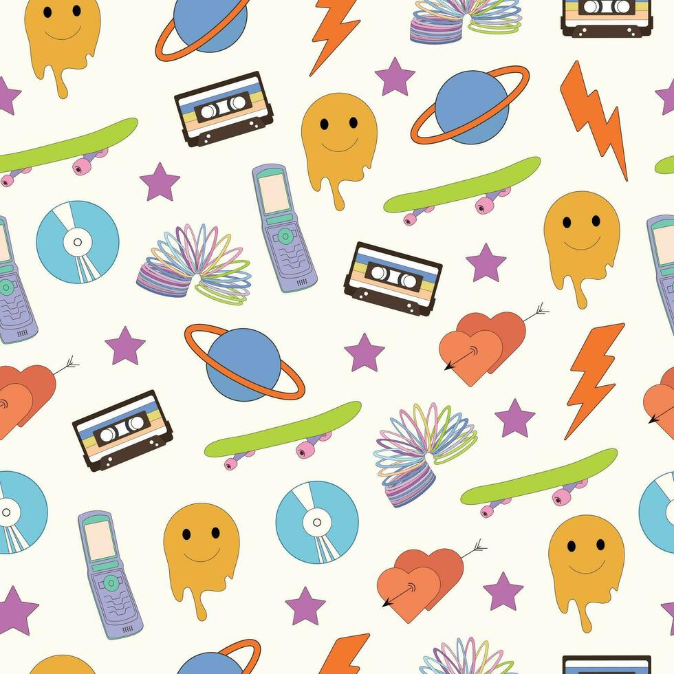 y2k recopilación. y2k. 2000s.retro y2k estilo.dibujos animados estilo. vector sin costura modelo de y2k diseño elementos.retro elementos