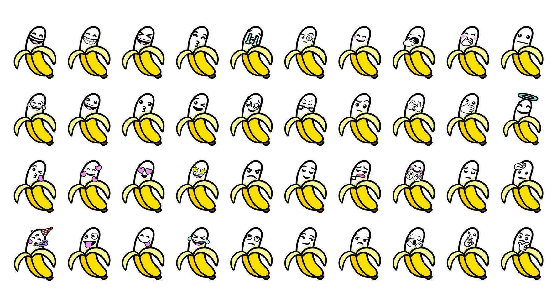 Banana collection 40 facial expressions showing emotion vector