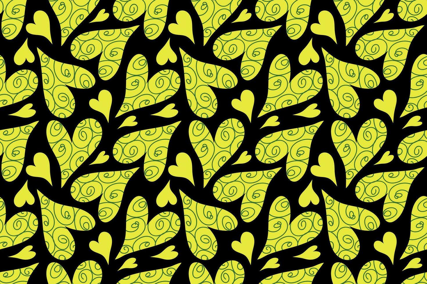 seamless valentines day pattern. Acid yellow hearts on a black background. Bright psychedelic holiday pattern. vector