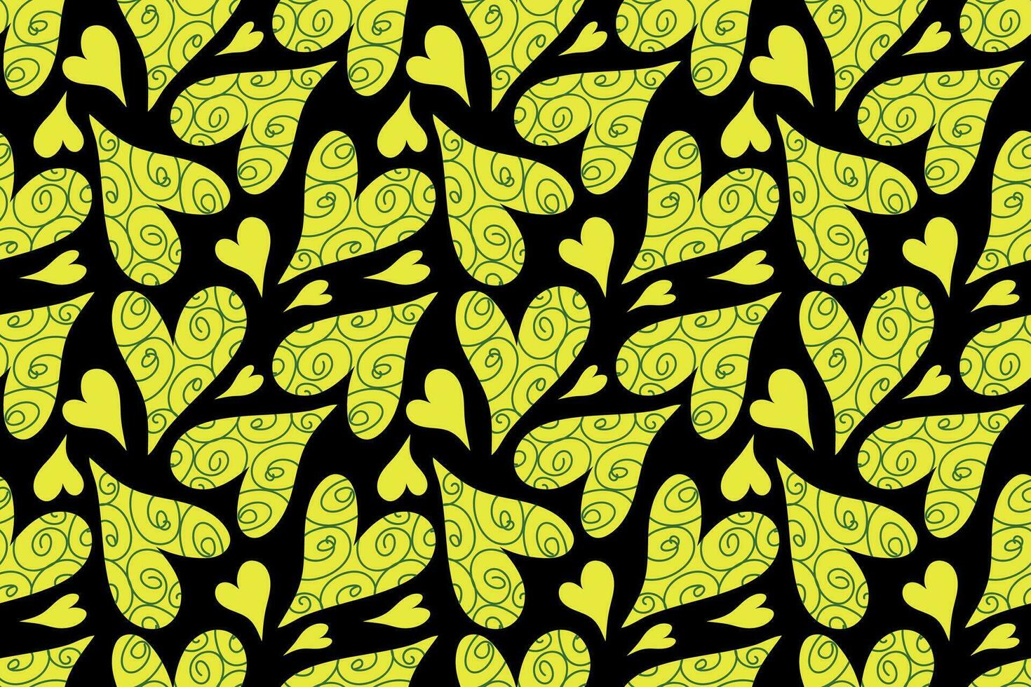 seamless valentines day pattern. Acid yellow hearts on a black background. Bright psychedelic holiday pattern. vector