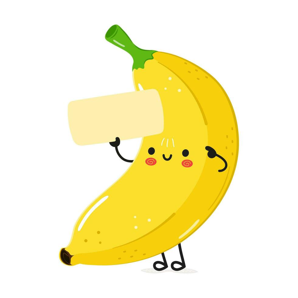 Cute funny Banana poster character. Vector hand drawn cartoon kawaii character illustration. Isolated white background. Banana poster
