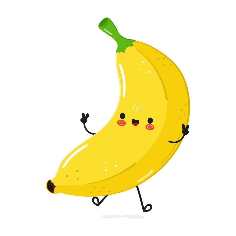 Banana jumping character. Vector hand drawn cartoon kawaii character illustration icon. Isolated on white background. Banana character concept