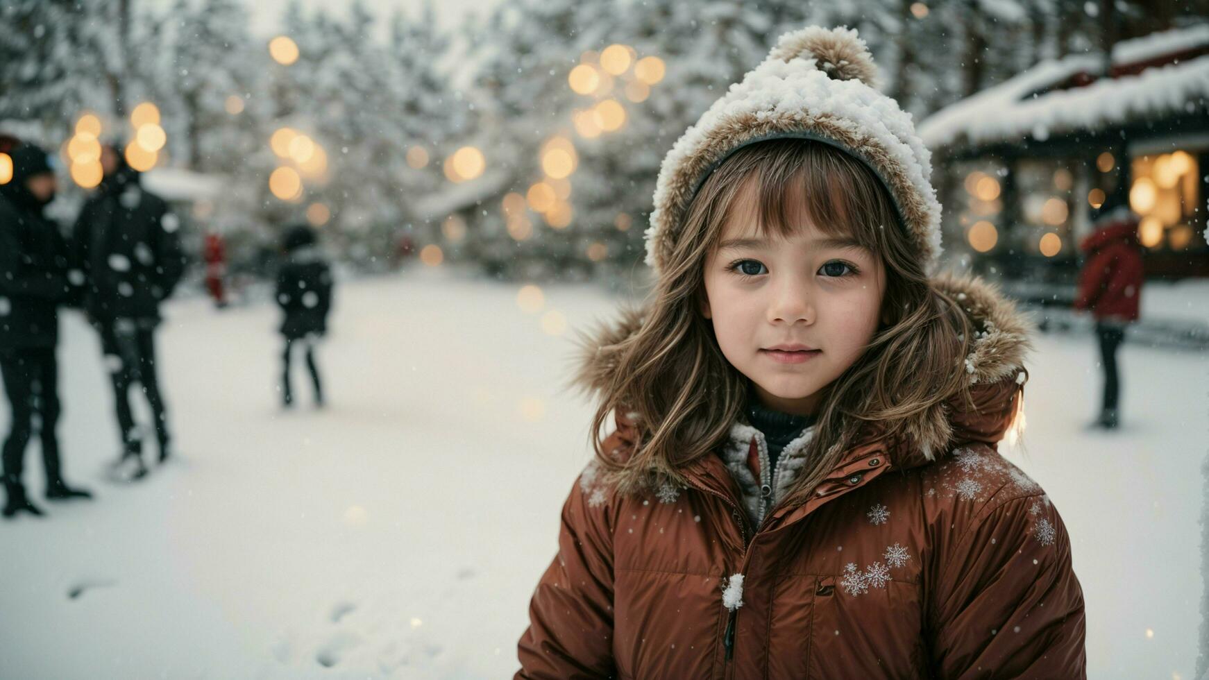 AI generated Describe the magic of a Winter Wonderland through the eyes of a child discovering snow for the first time. photo