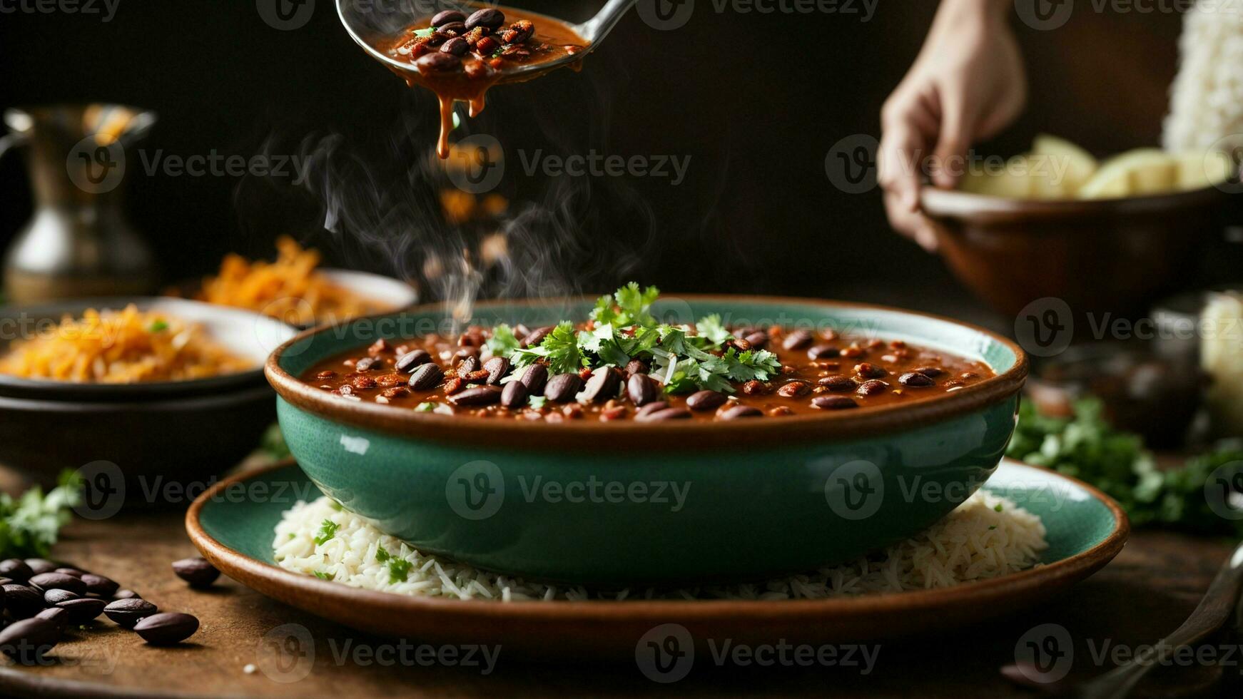 AI generated Create a visually pleasing arrangement of Rajma Rice with complementary side dishes. photo