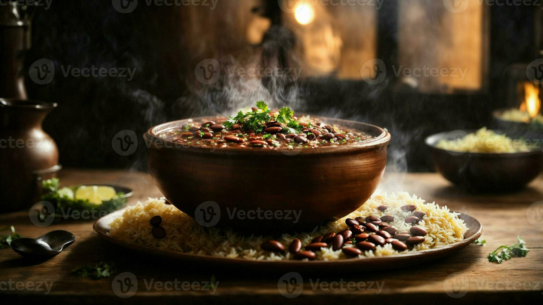 AI generated Capture the steam rising from a freshly cooked bowl of Rajma Rice. photo