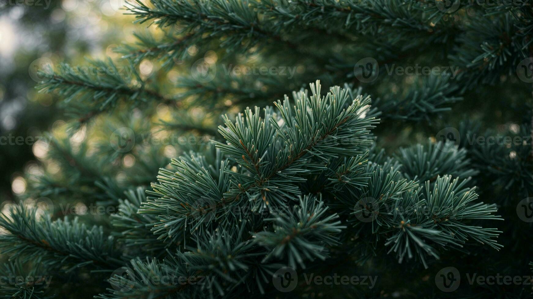 AI generated Explore the intricate details of the microscopic ice crystals forming on the pine needles of a majestic pine tree during a winter morning. photo