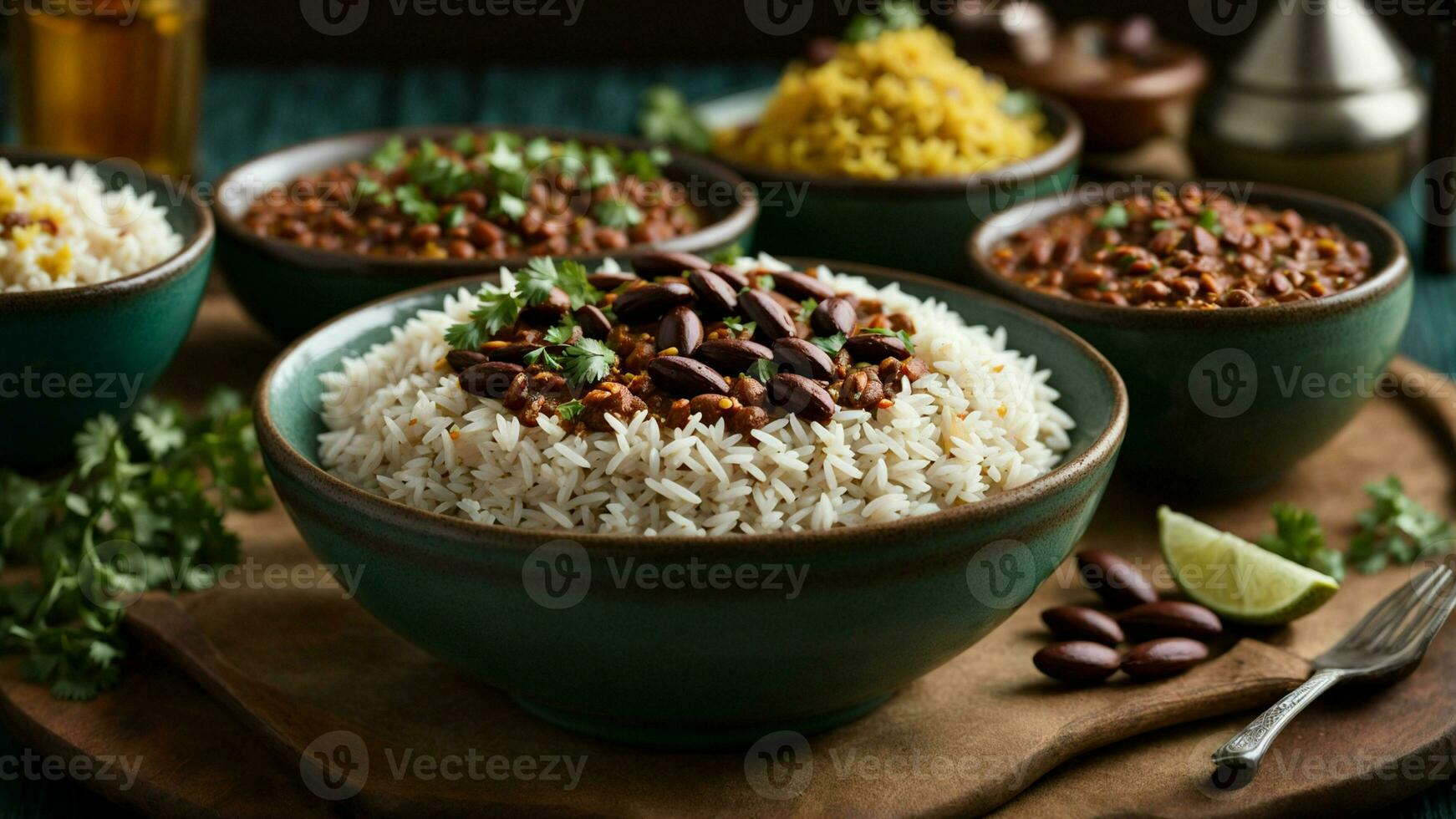 AI generated Experiment with different plating styles to make your Rajma Rice visually appealing. photo