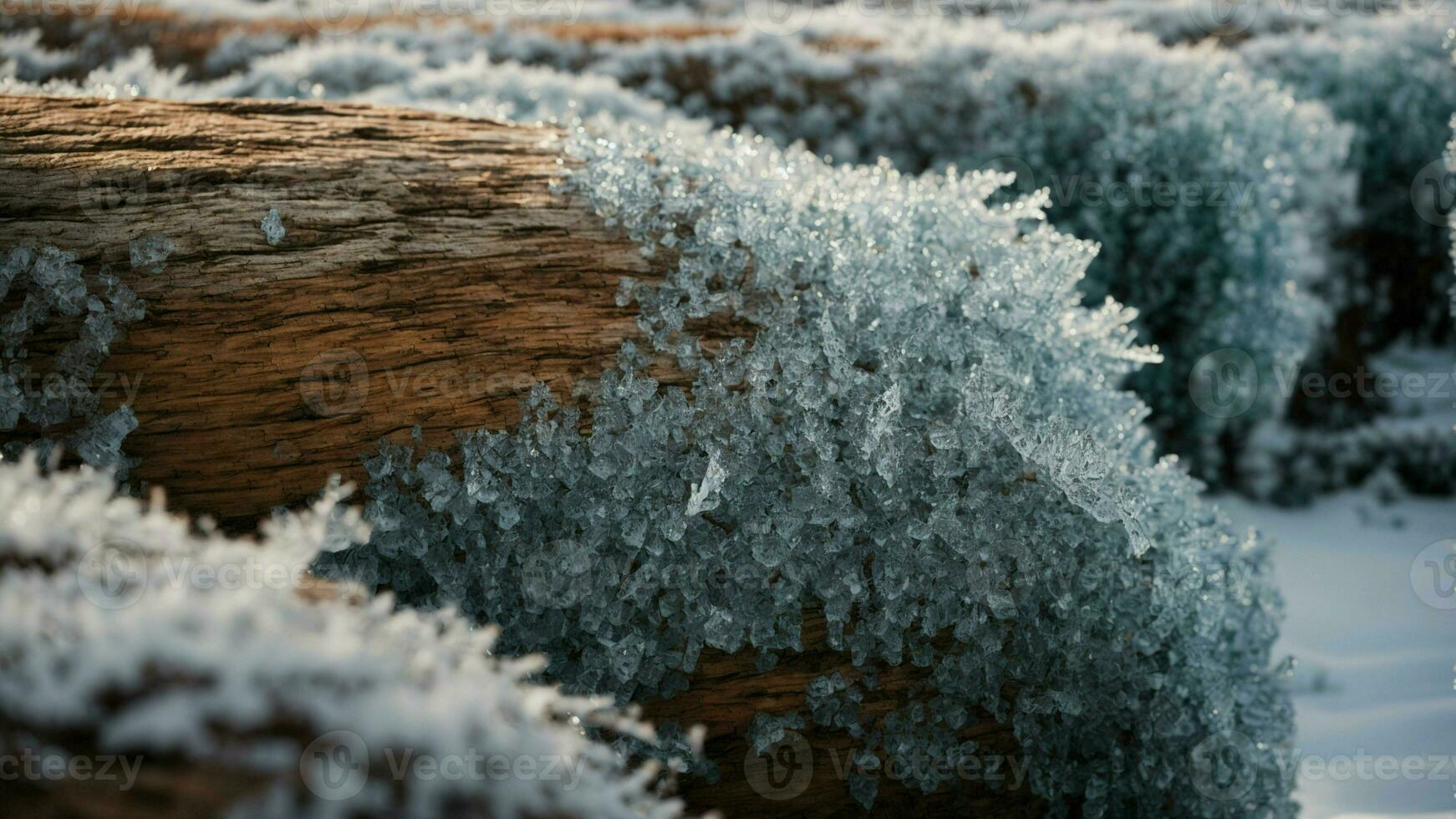 AI generated Zoom in on the intricate patterns formed by ice on the bark of various tree species, emphasizing the diversity in texture and how each tree type reacts differently to winter conditions. photo
