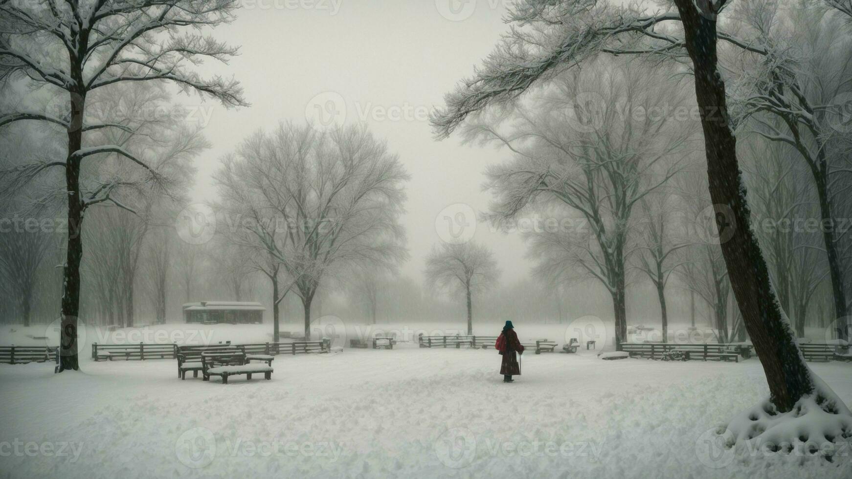 ai generado arte un narrativa centrado alrededor el silencio comunicación Entre arboles durante un pesado nevada. foto