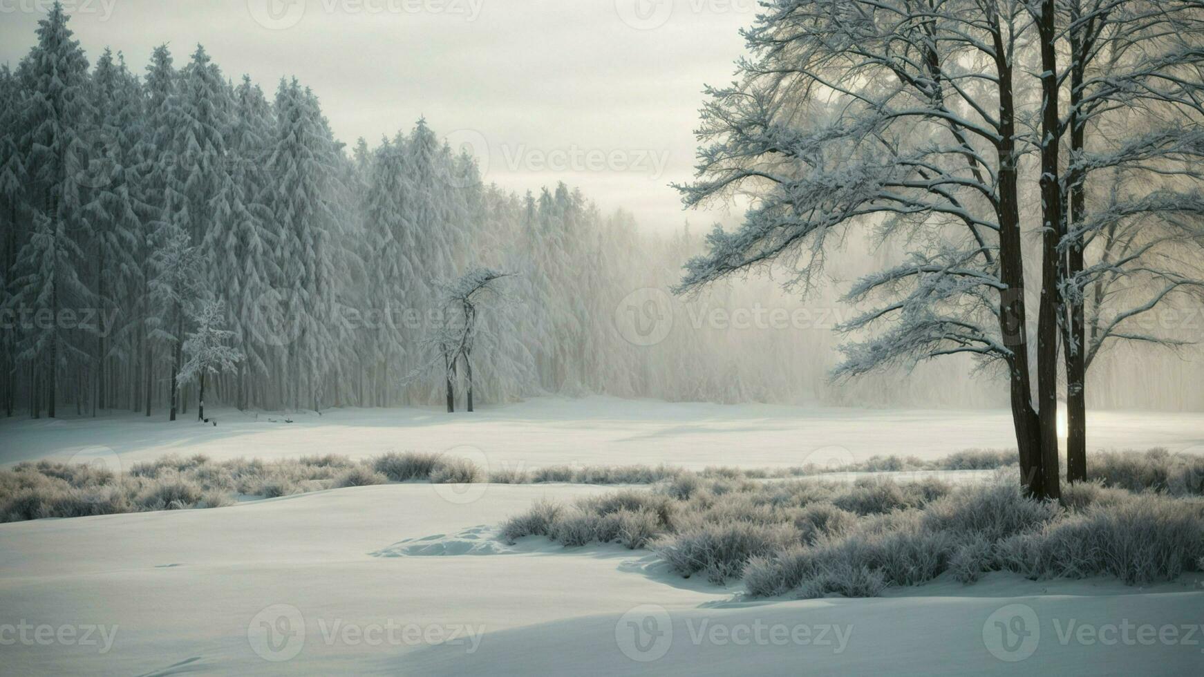 AI generated Write about the delicate balance of a winter ecosystem, where each tree plays a crucial role in maintaining harmony. photo