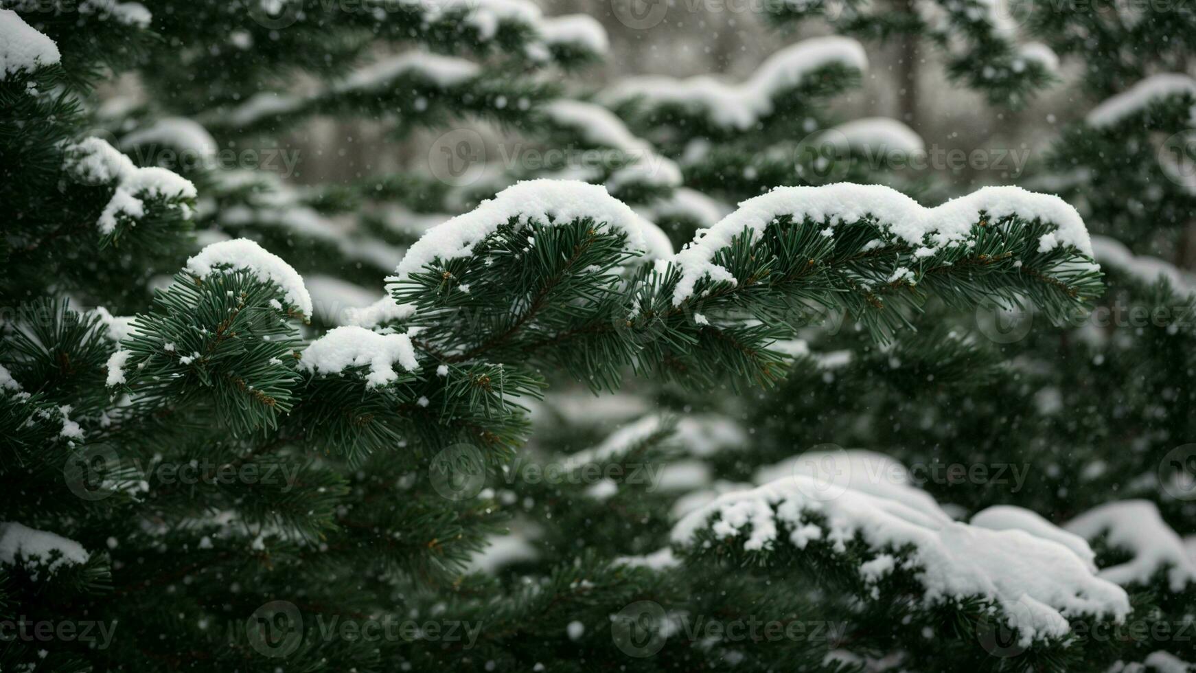 AI generated Illustrate the contrast between the dark evergreen needles and the pristine snow settling on the branches of a coniferous tree. photo