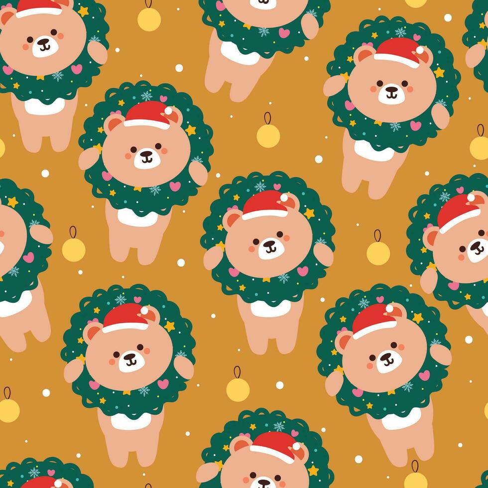 seamless pattern cartoon bear with Christmas tree and Christmas element. Cute Christmas wallpaper for card, gift wrap paper vector