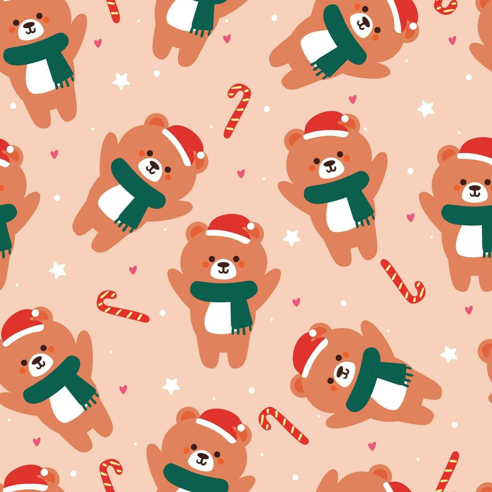 seamless pattern cartoon bear with Christmas tree and Christmas element. Cute Christmas wallpaper for card, gift wrap paper vector