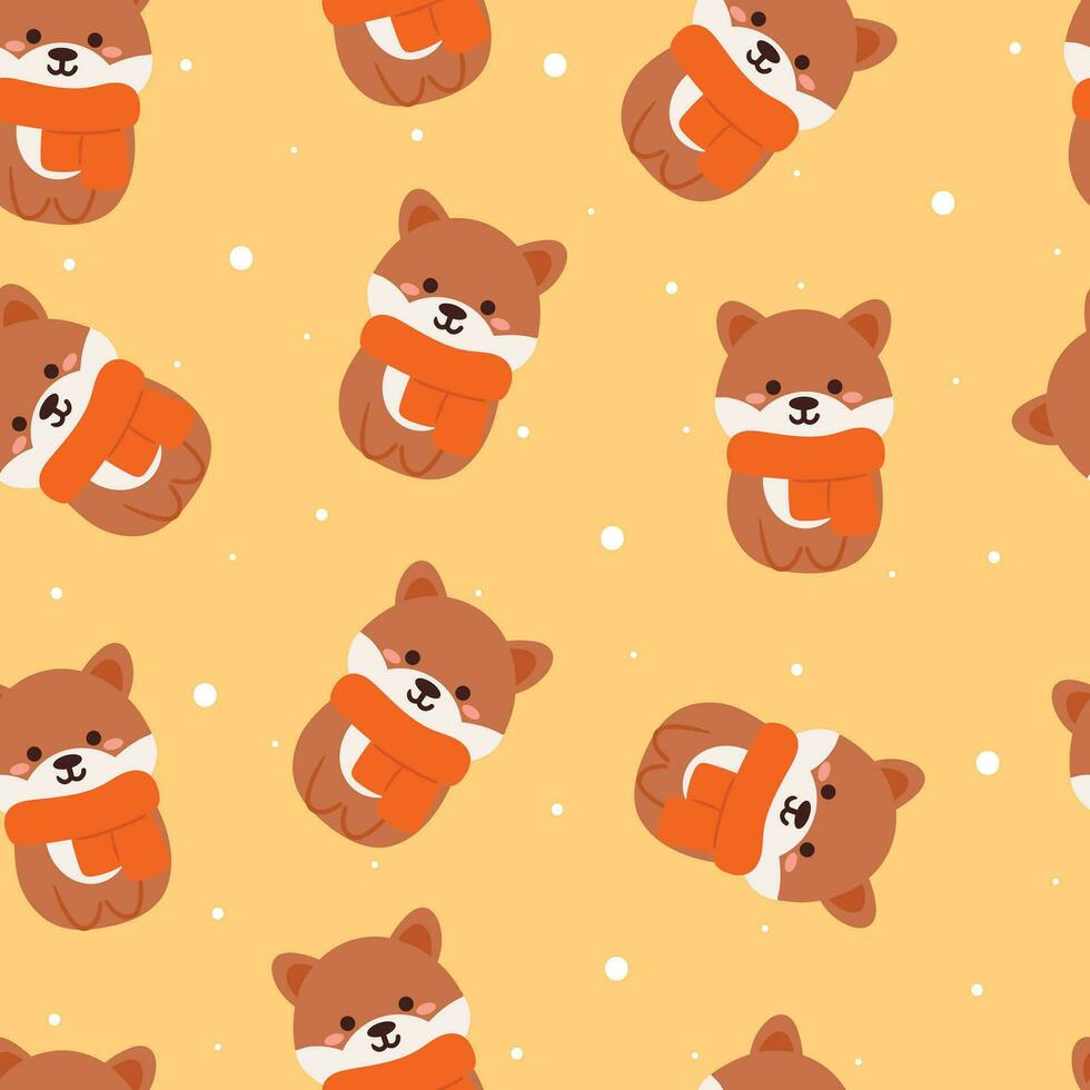 seamless pattern cartoon puppy with scarf and Christmas hat. cute animal for Christmas wallpaper for textile, gift wrap paper vector