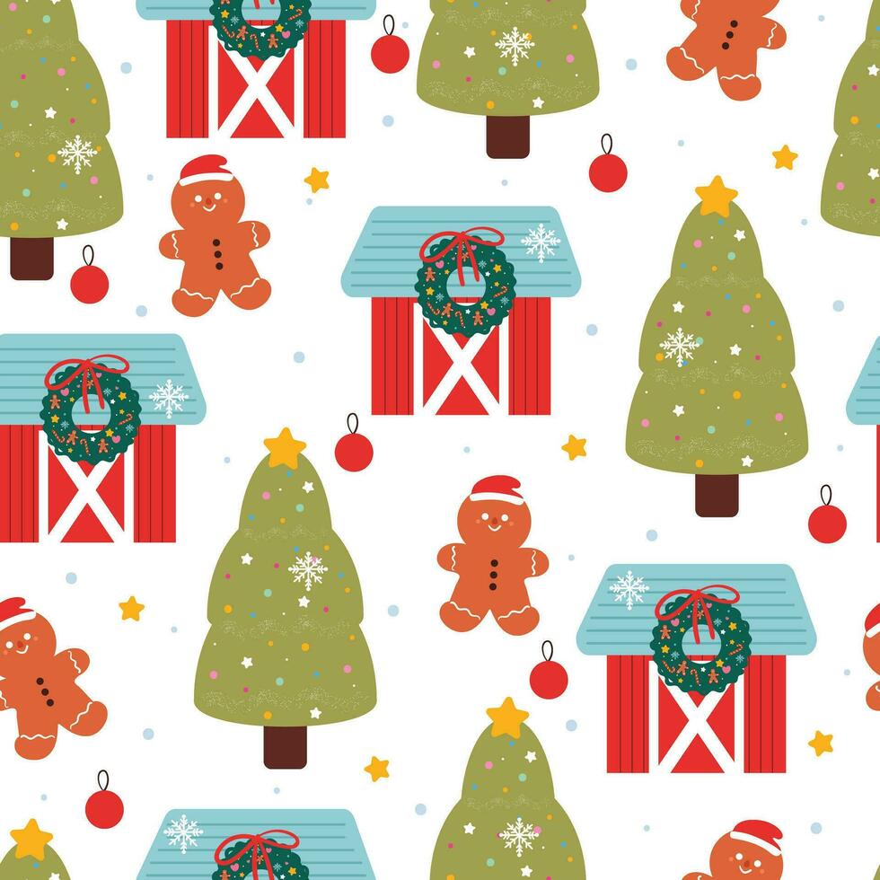 seamless pattern cartoon ginger bread and candy for Christmas. Cute Christmas wallpaper for card, gift wrap paper vector