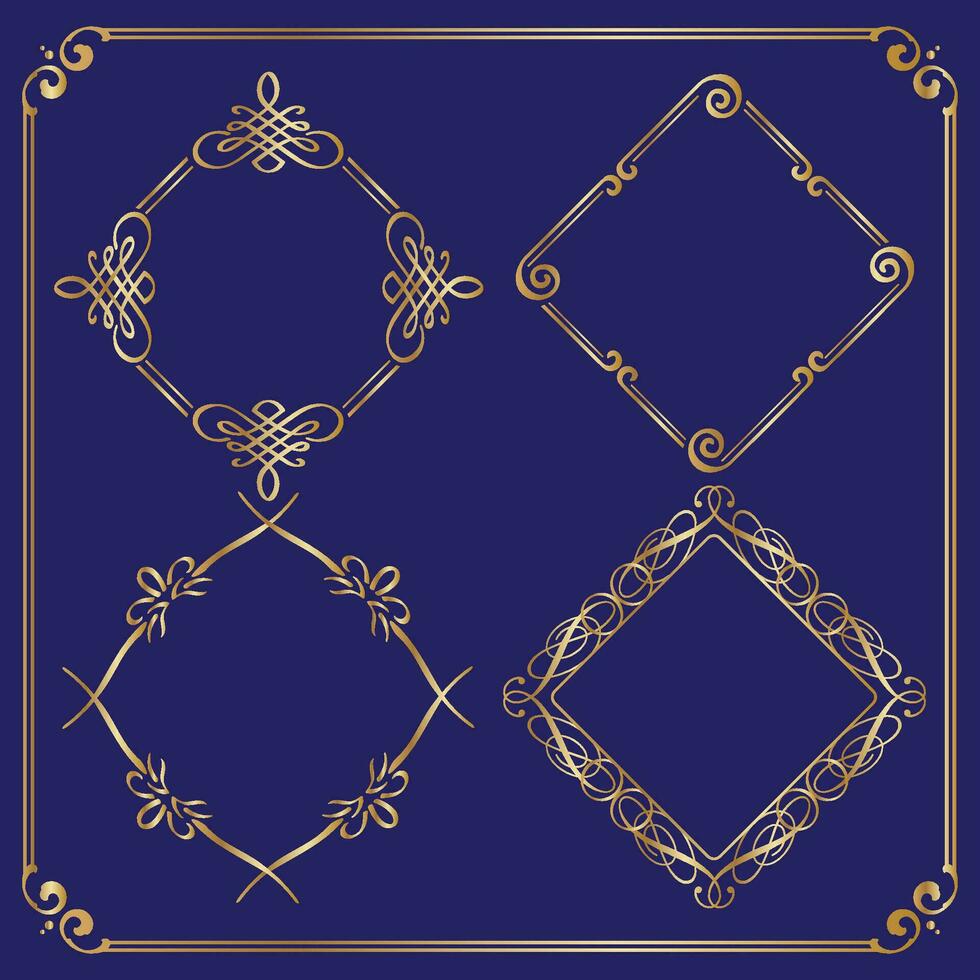 rectangle ornamental frames, Gold Antique Frames Set Vintage Frames. vector