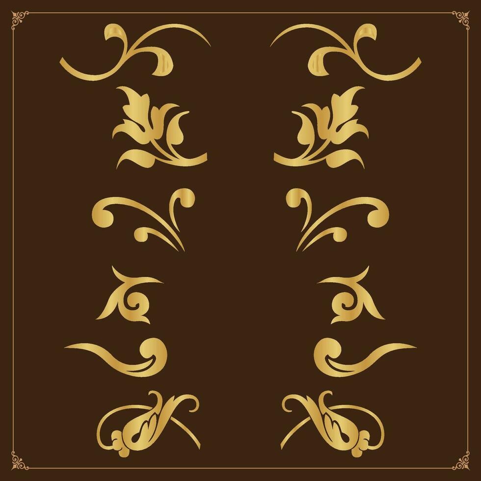 Golden vintage floral elements art deco style decorative border frames and dividers. vector