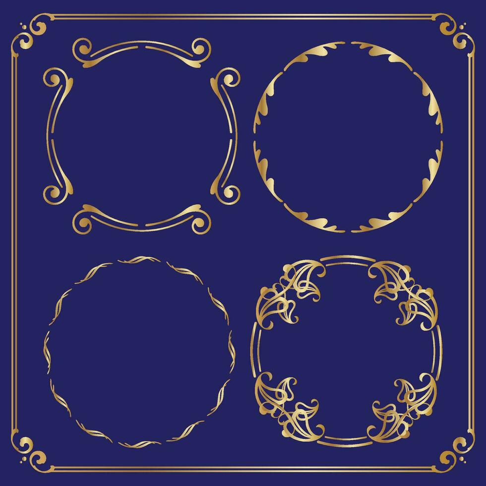 circle ornamental frames Gold Antique Frames Set Vintage Frames. vector