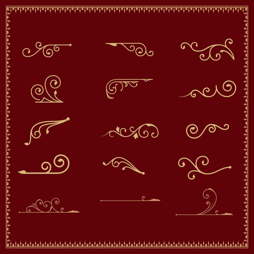 Golden vintage floral elements art deco style decorative border frames and dividers. vector