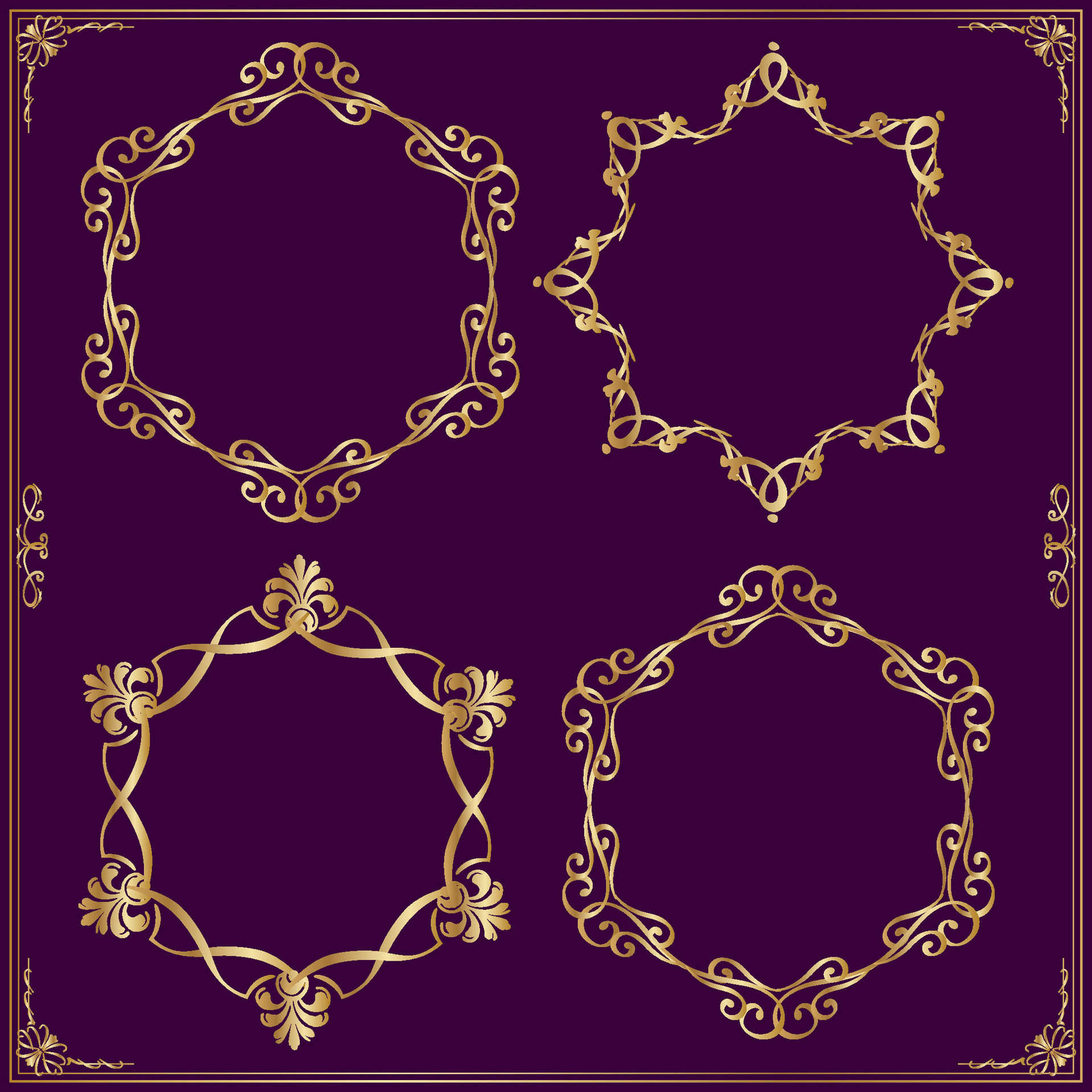 circle ornamental frames Gold Antique Frames Set Vintage Frames